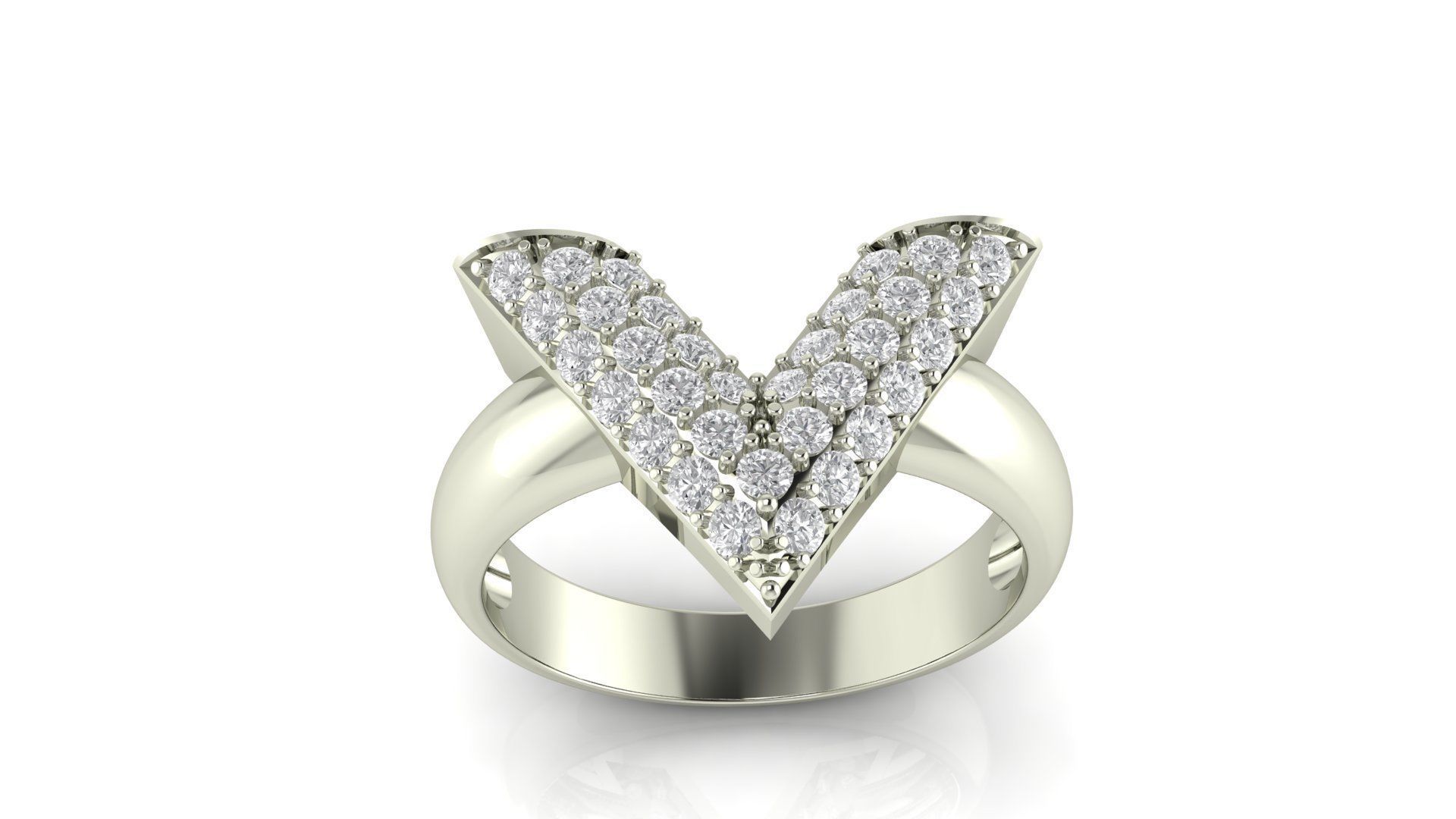 V letter diamond ring 3D print model_2