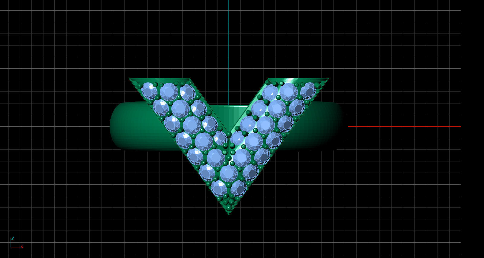 V letter diamond ring 3D print model_5