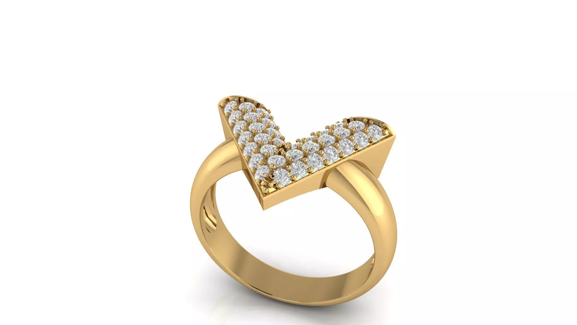 V letter diamond ring 3D print model_0
