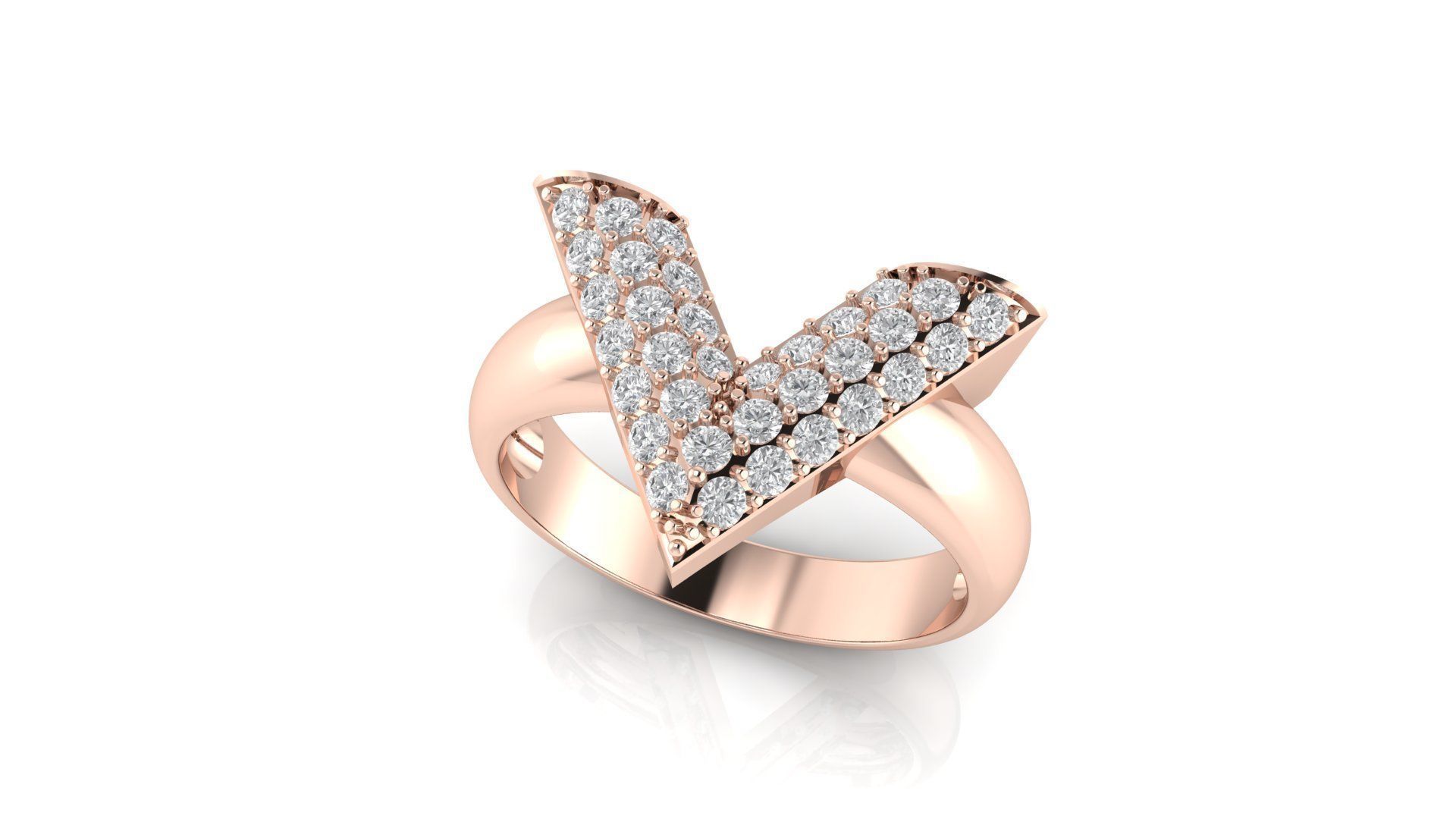 V letter diamond ring 3D print model_1