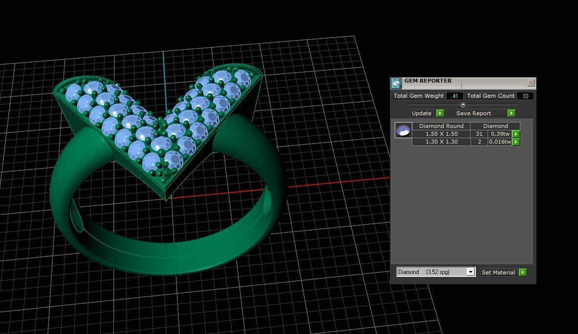 V letter diamond ring 3D print model_9