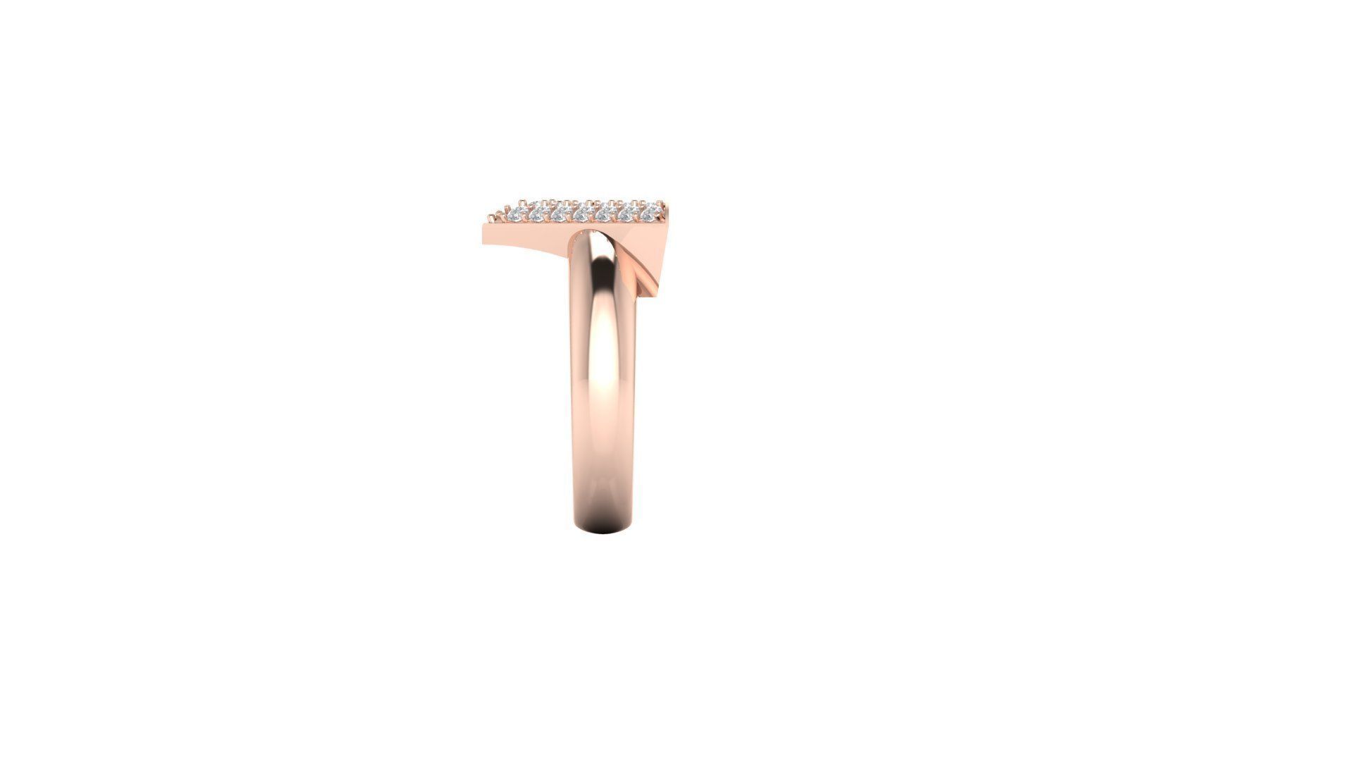 V letter diamond ring 3D print model_4