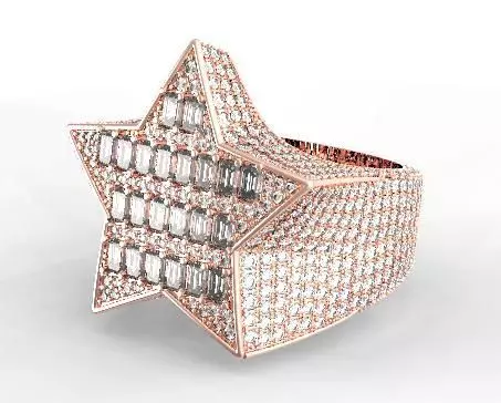 Star ring baguette diamond 3D print model