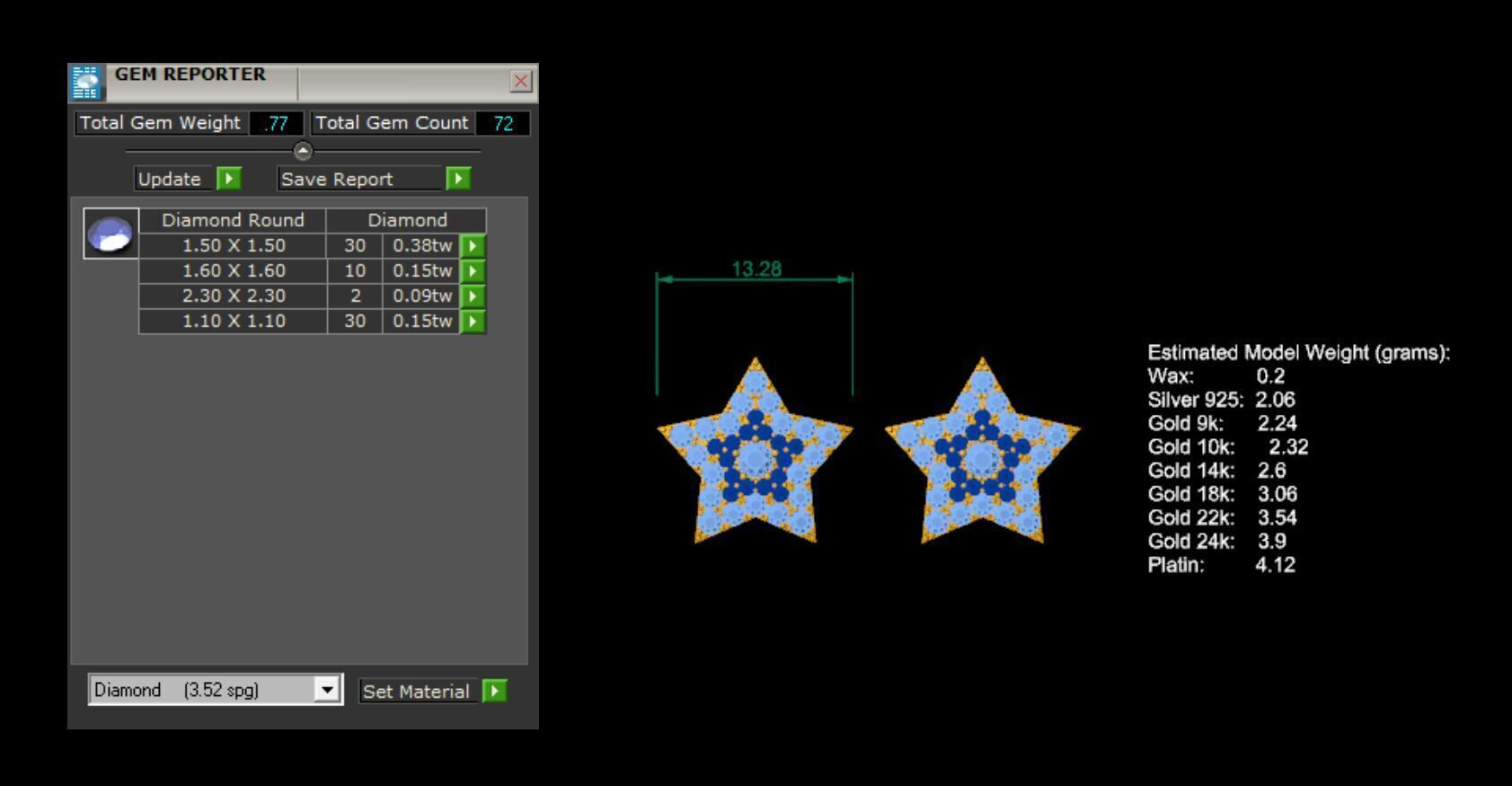 Diamond Star earrings 3D print model_5