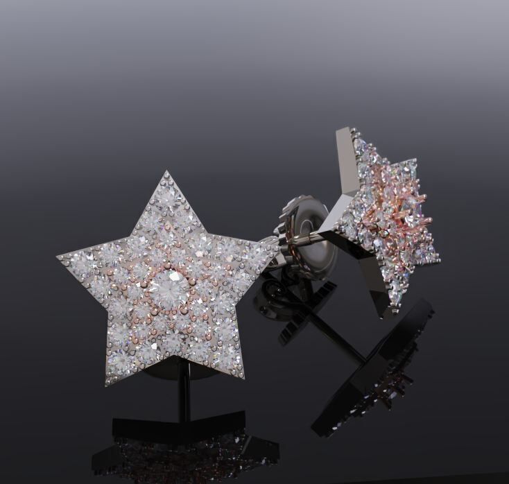 Diamond Star earrings 3D print model_3