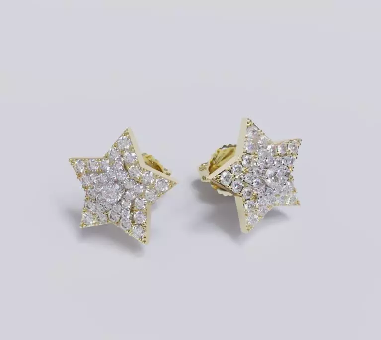Diamond Star earrings 3D print model_0