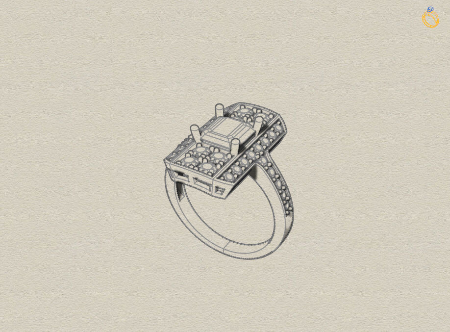 Square diamond ring 3D print model_16