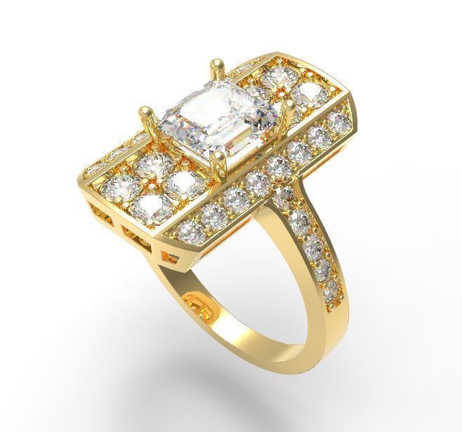 Square diamond ring 3D print model_5