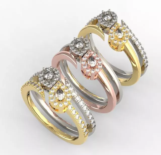 Pear cut diamond ring 1 3D print model_0