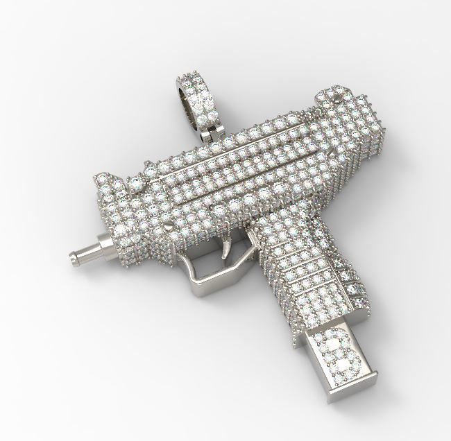 Mini uzi gun pendant 3D print model_4