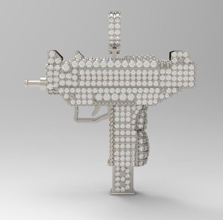 Mini uzi gun pendant 3D print model_2