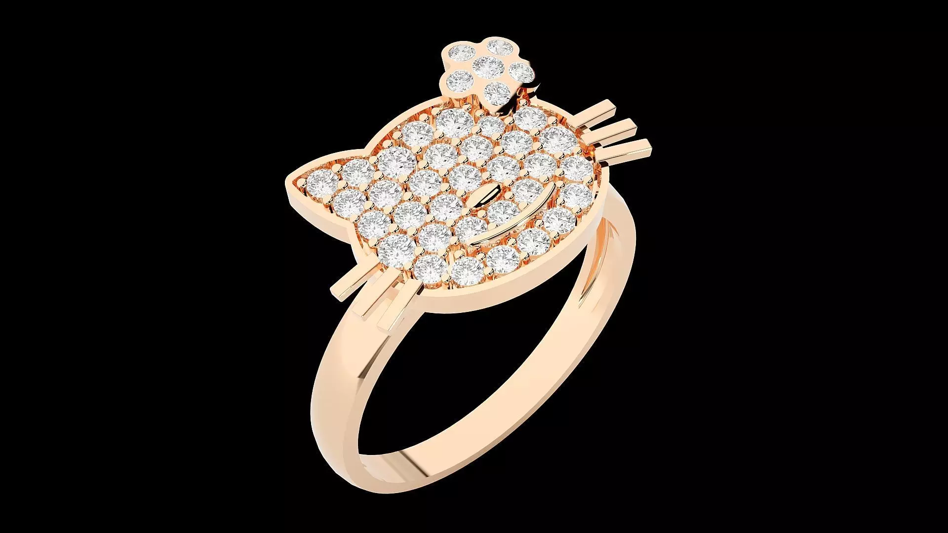 Kitty Diamond Ring 3dm stl renders details 3D print model