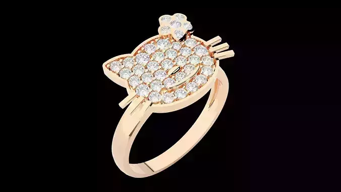 Kitty Diamond Ring 3dm stl renders details