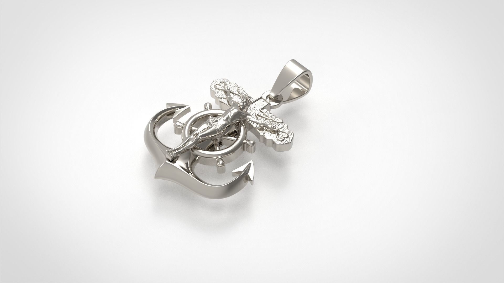 Jesus anchor cross pendant 3D print model_3