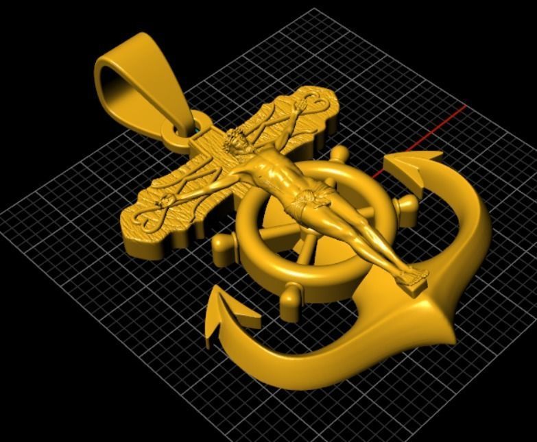 Jesus anchor cross pendant 3D print model_7