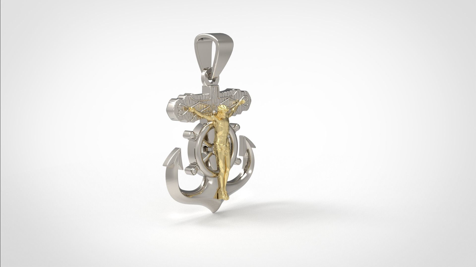 Jesus anchor cross pendant 3D print model_2