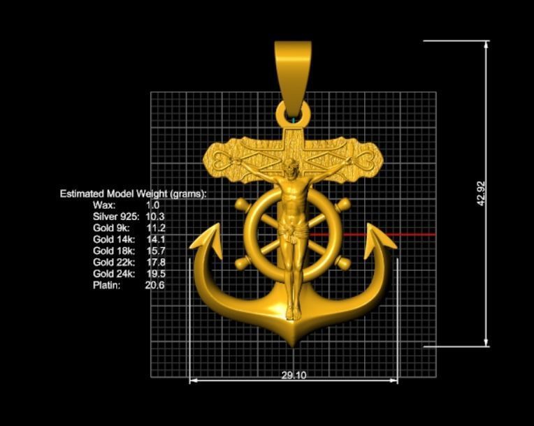 Jesus anchor cross pendant 3D print model_15