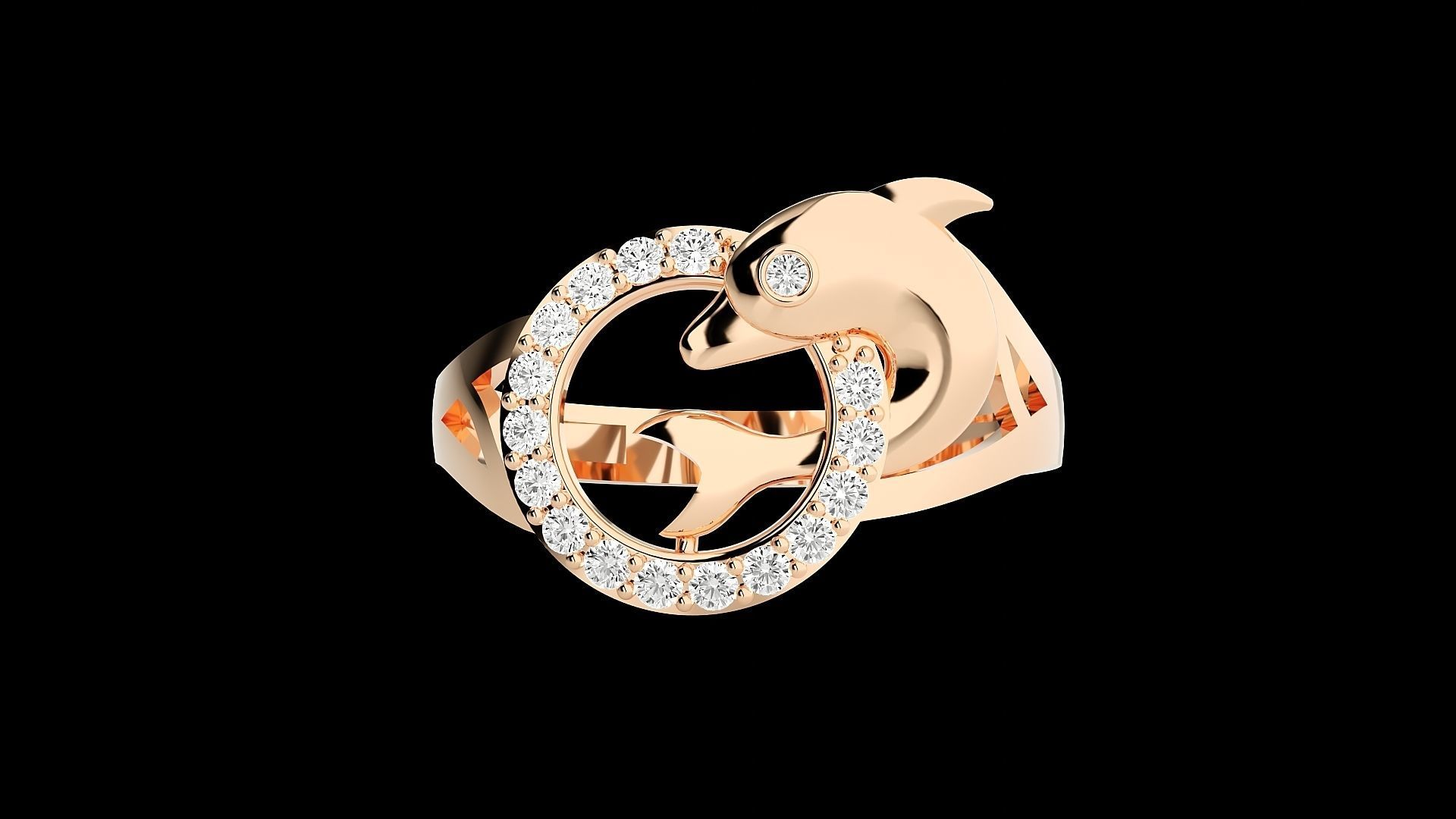 Dolphin Diamond Ring 3dm stl renders details  3D print model_2