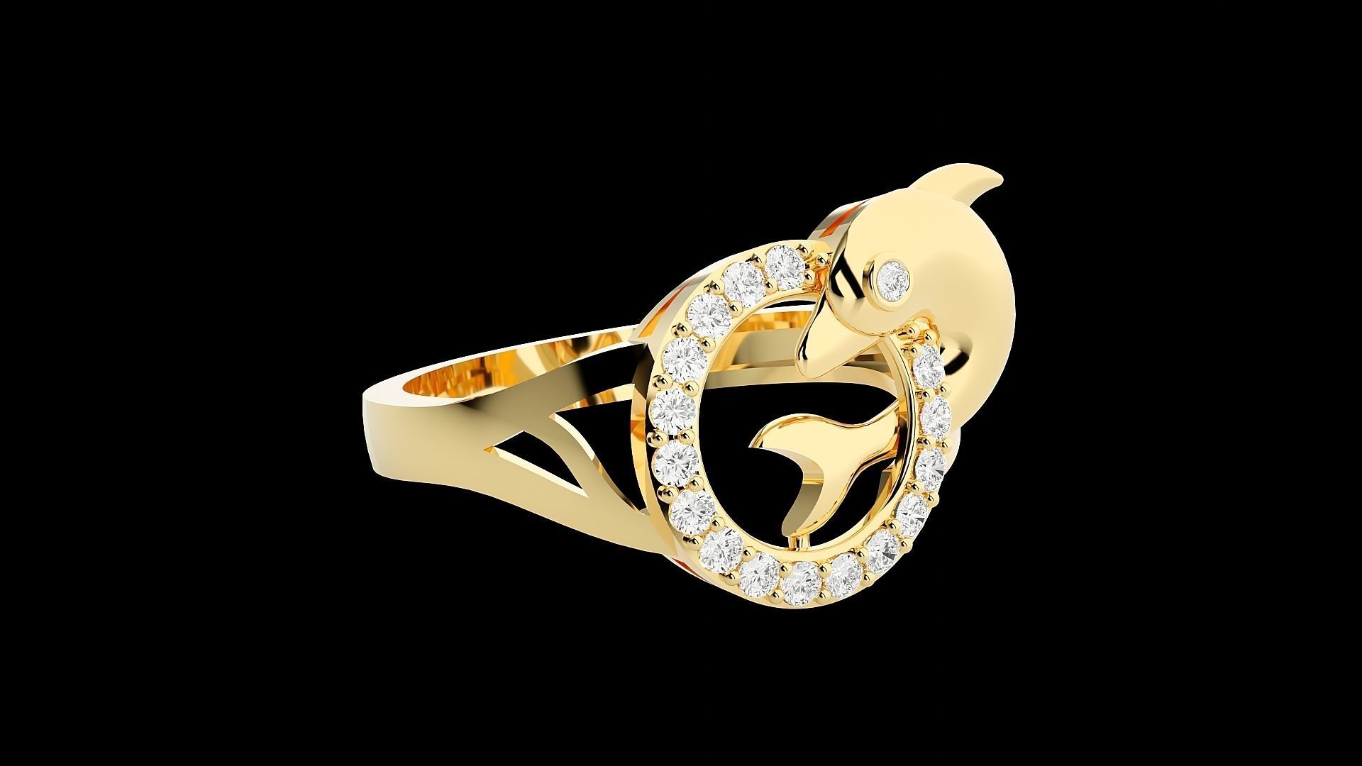 Dolphin Diamond Ring 3dm stl renders details  3D print model_9