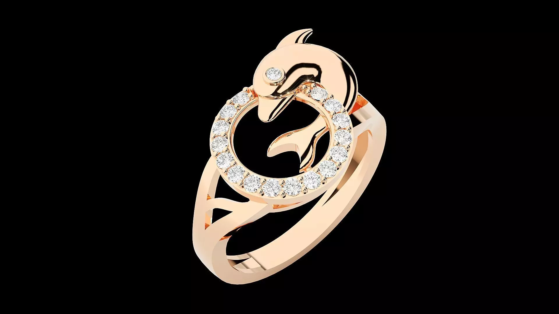 Dolphin Diamond Ring 3dm stl renders details  3D print model_0