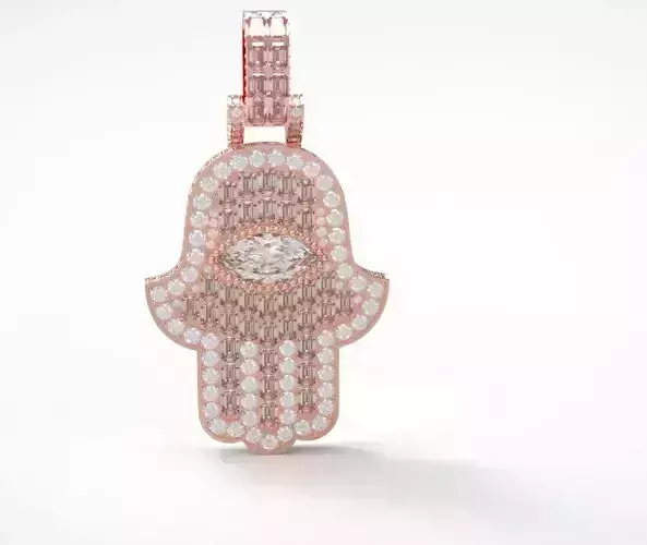 Hamsa hand diamond baguette pendant