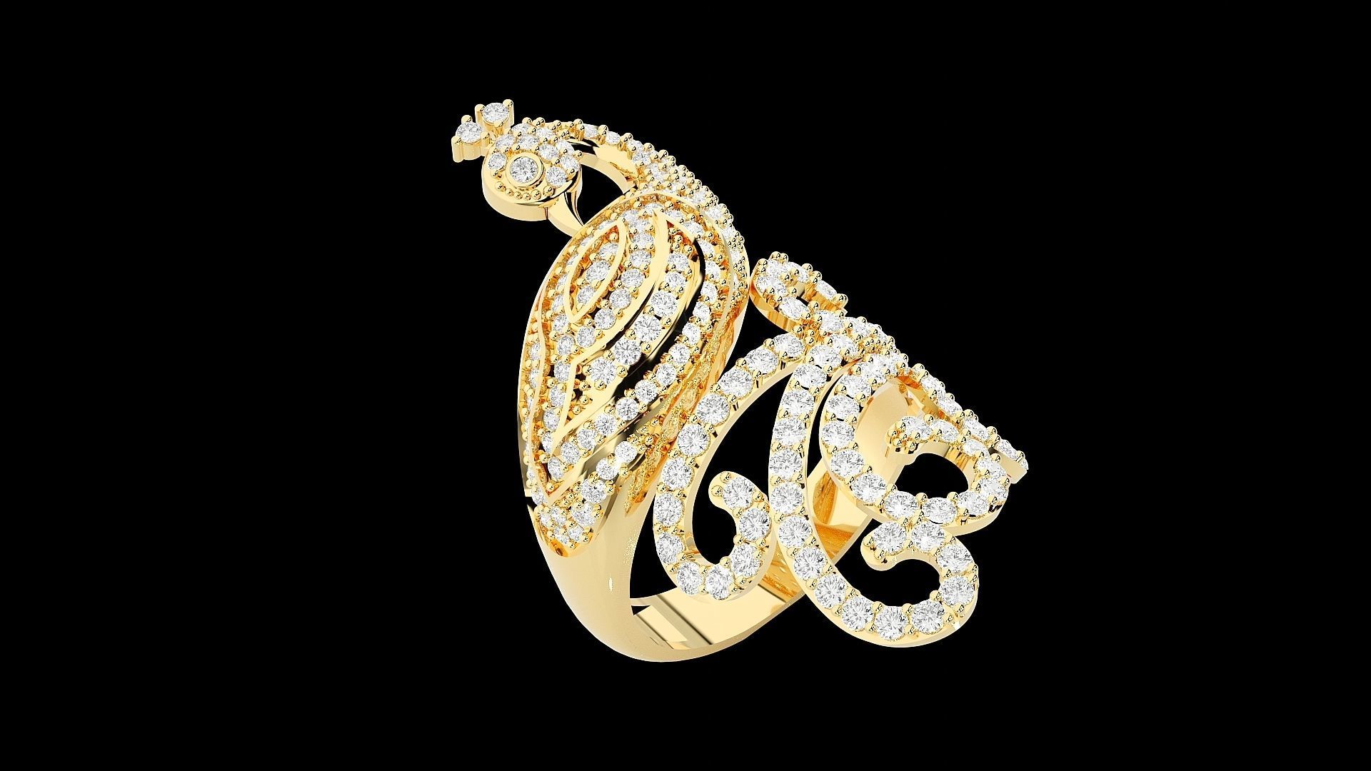 Peacock Diamond Ring 3dm stl renders details  3D print model_10