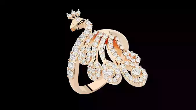 Peacock Diamond Ring 3dm stl renders details