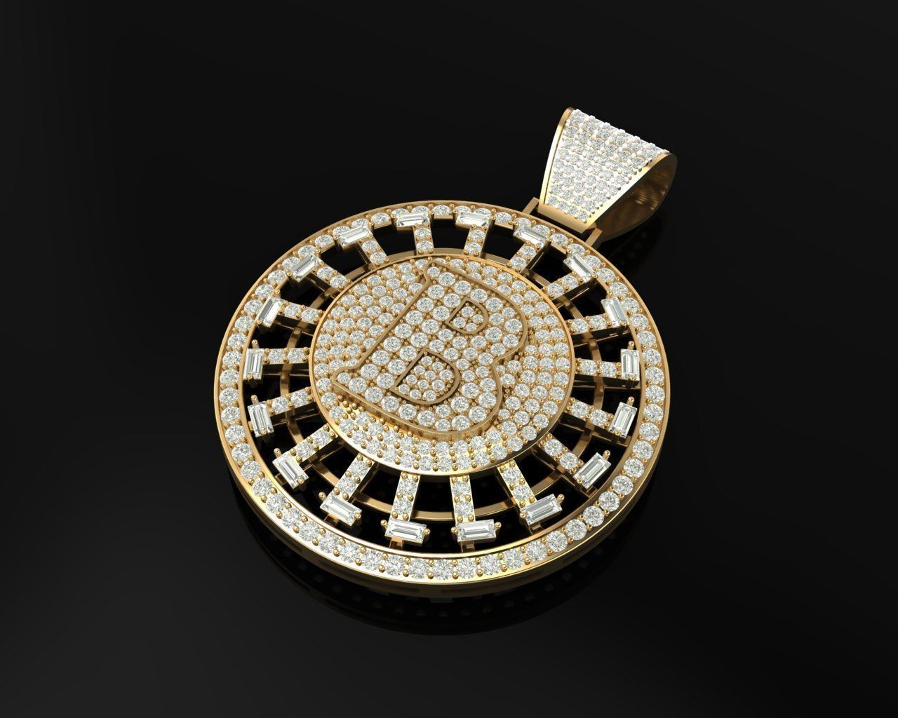 Bitcoin diamond pendant 3D print model_2