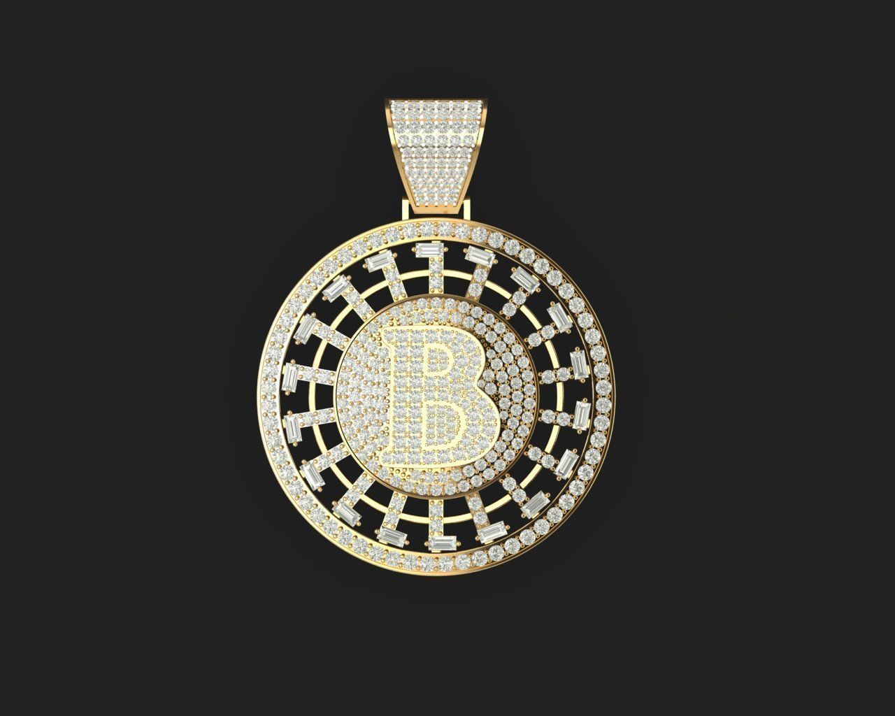 Bitcoin diamond pendant 3D print model_9