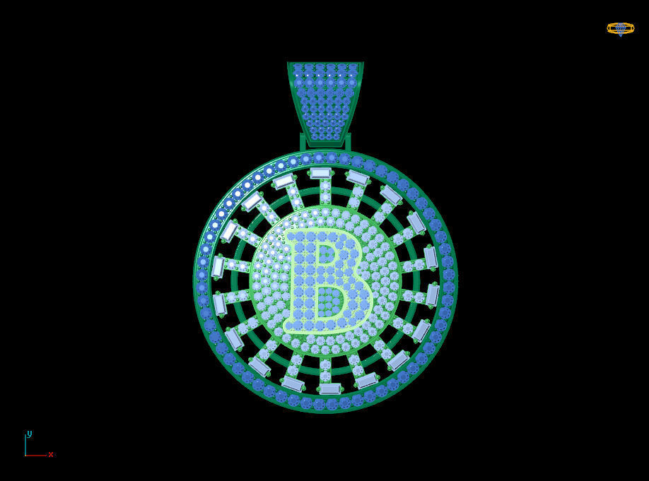 Bitcoin diamond pendant 3D print model_11