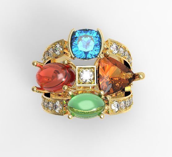 4 stones ring design 3D print model_2