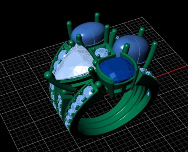 4 stones ring design 3D print model_6