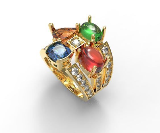 4 stones ring design 3D print model_1