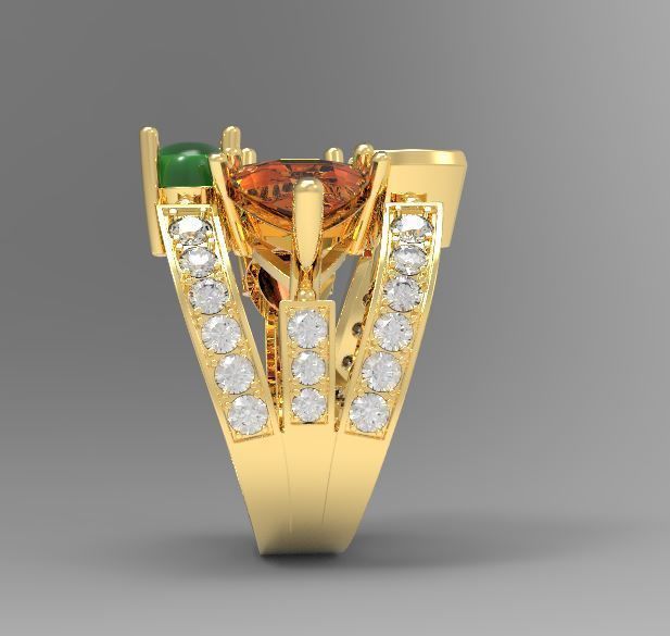 4 stones ring design 3D print model_5