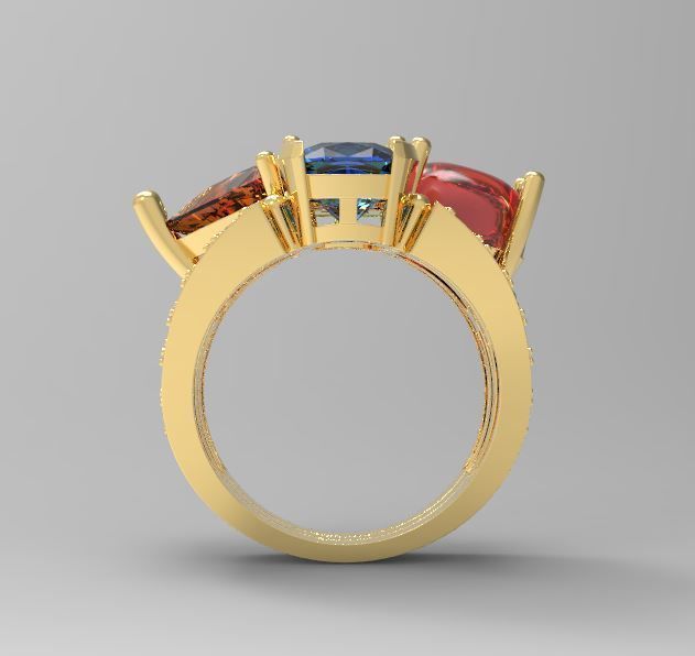 4 stones ring design 3D print model_4