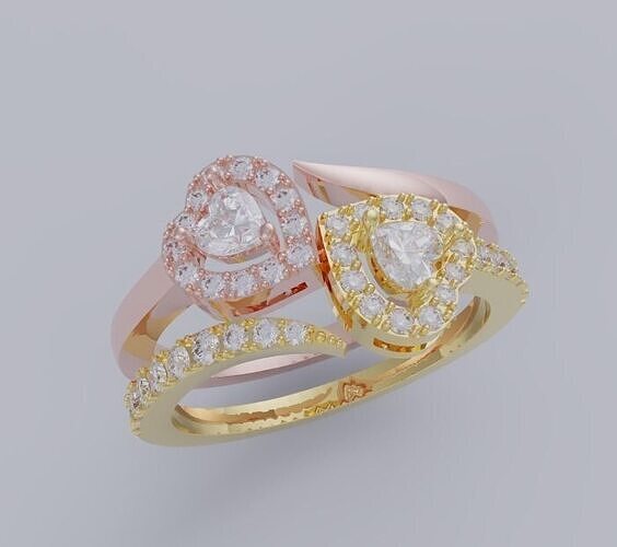 2 diamond heart ring 3D print model