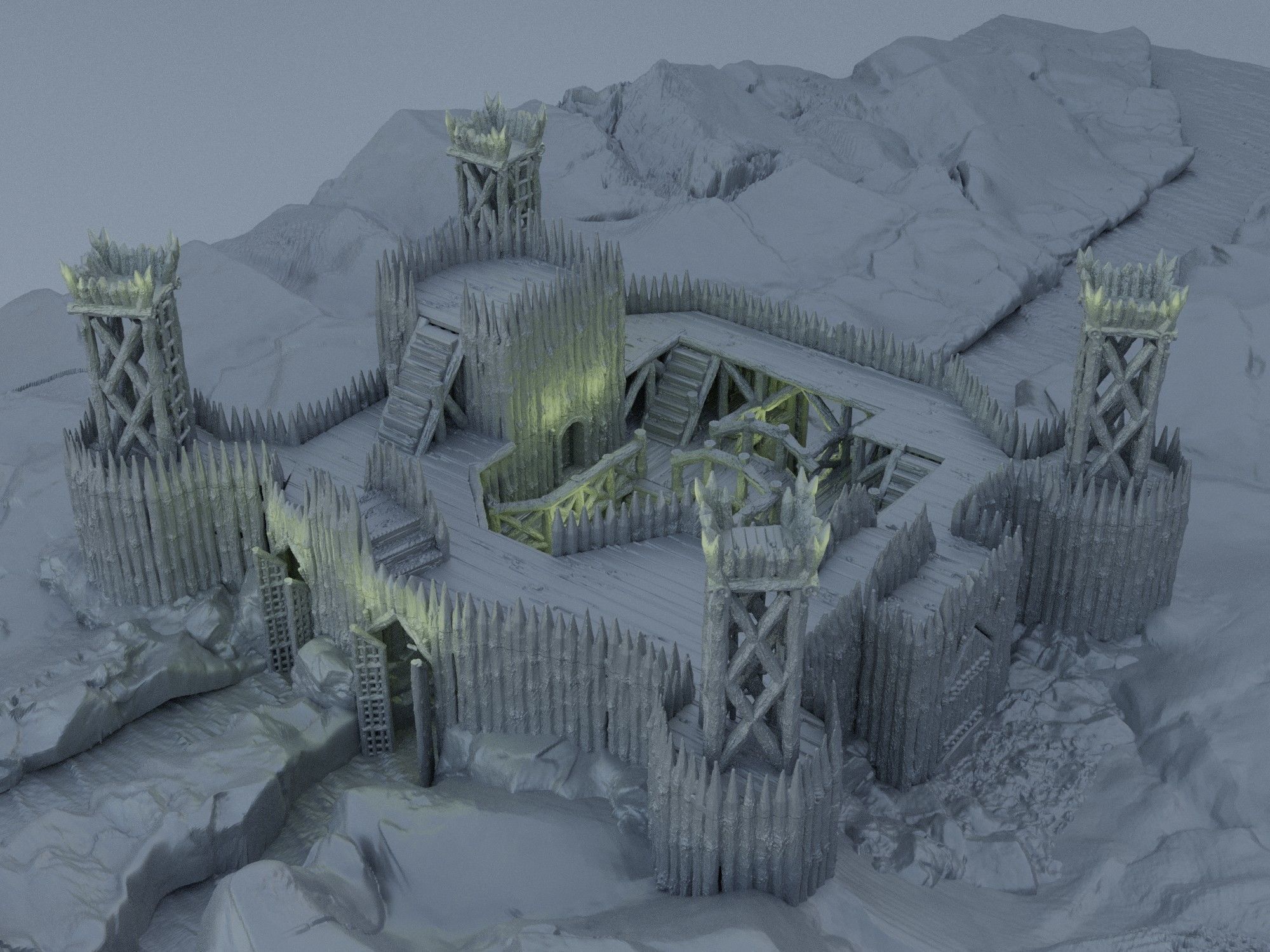 Fortified River Camp Tabletop Terrain 28 mm 3D print model_4