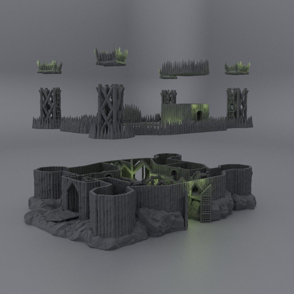 Fortified River Camp Tabletop Terrain 28 mm 3D print model_2
