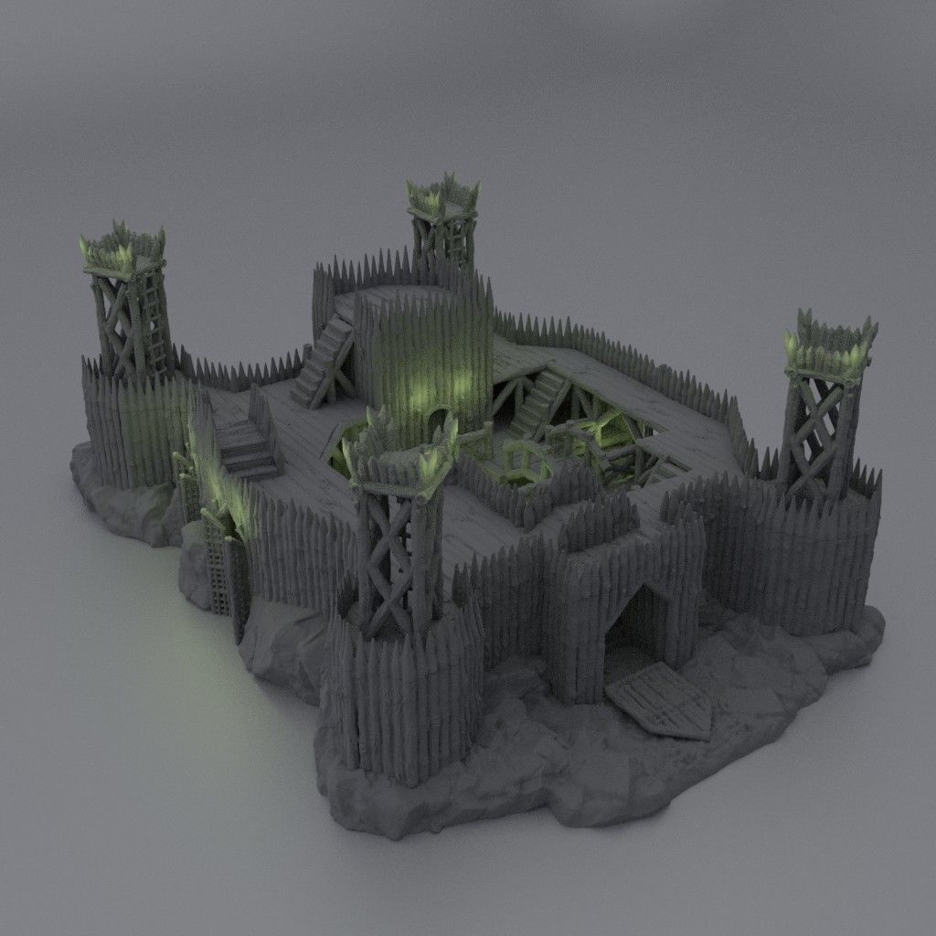 Fortified River Camp Tabletop Terrain 28 mm 3D print model_7
