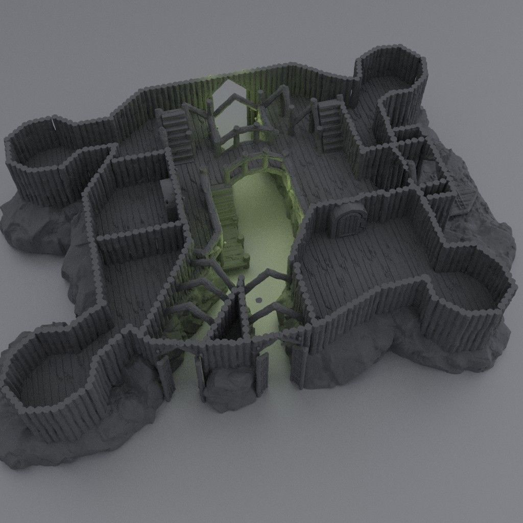 Fortified River Camp Tabletop Terrain 28 mm 3D print model_3