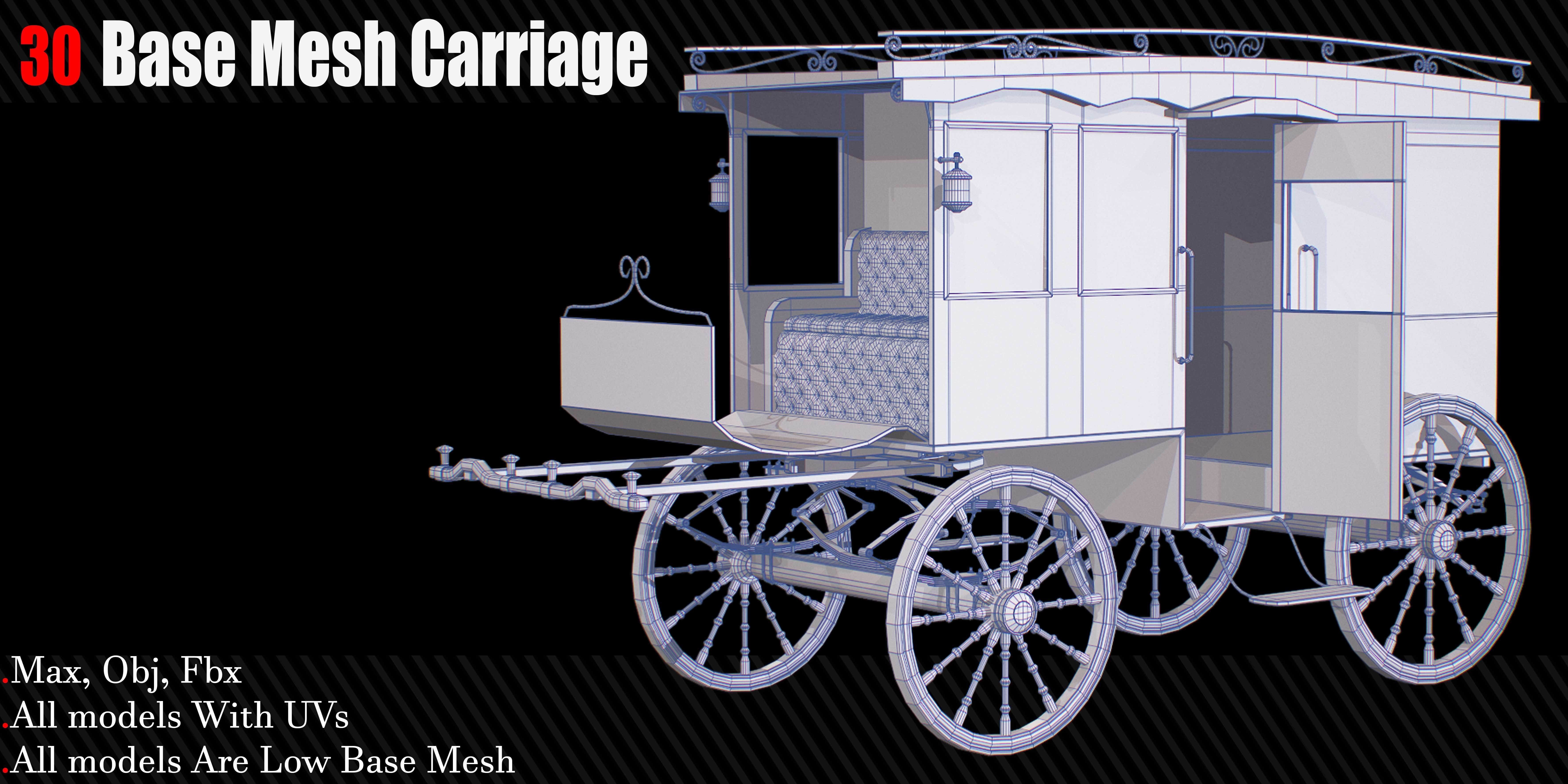30 Carriage and wagons Base Mesh Game Ready Low-poly 3D model_29