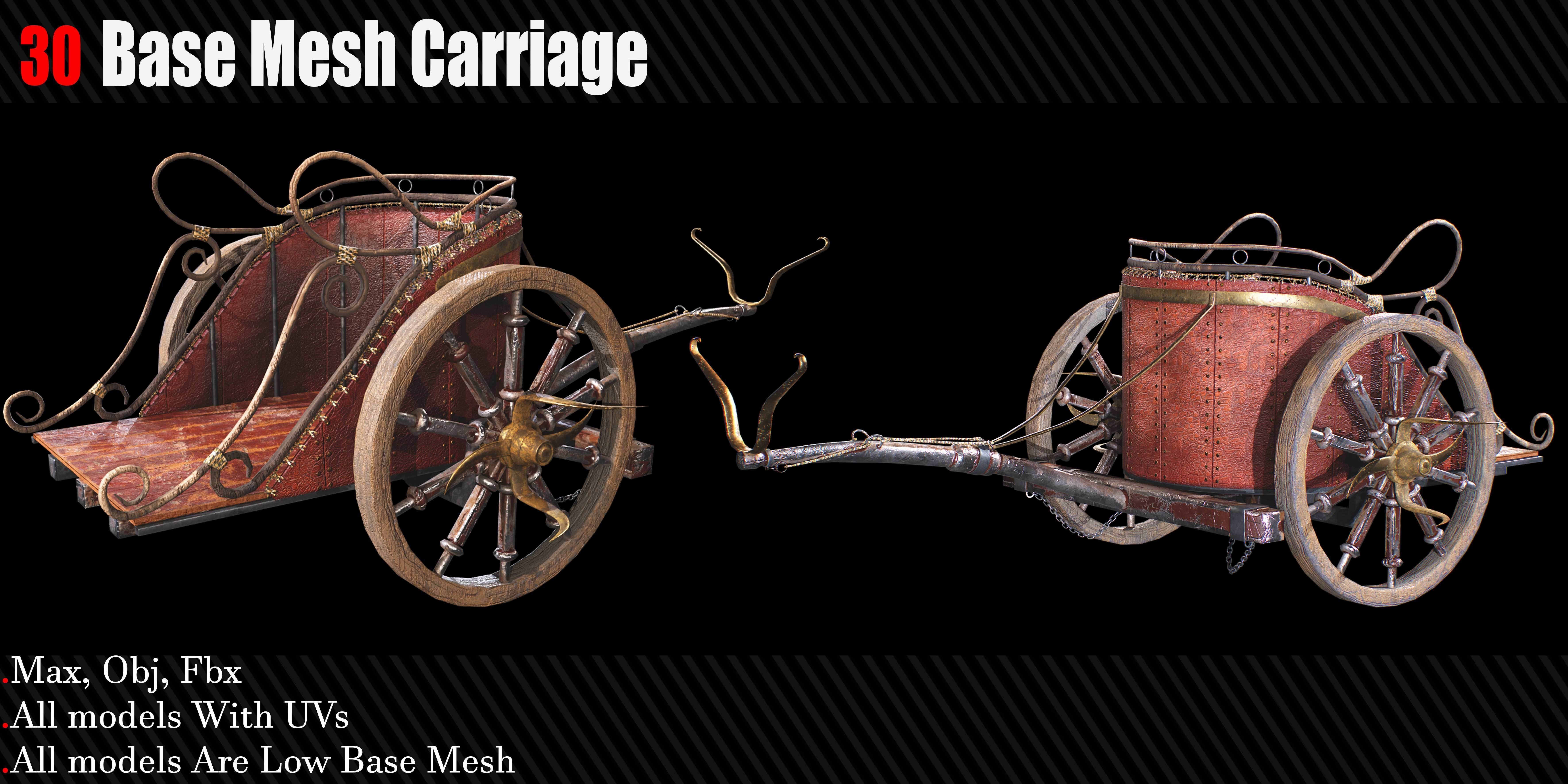 30 Carriage and wagons Base Mesh Game Ready Low-poly 3D model_2