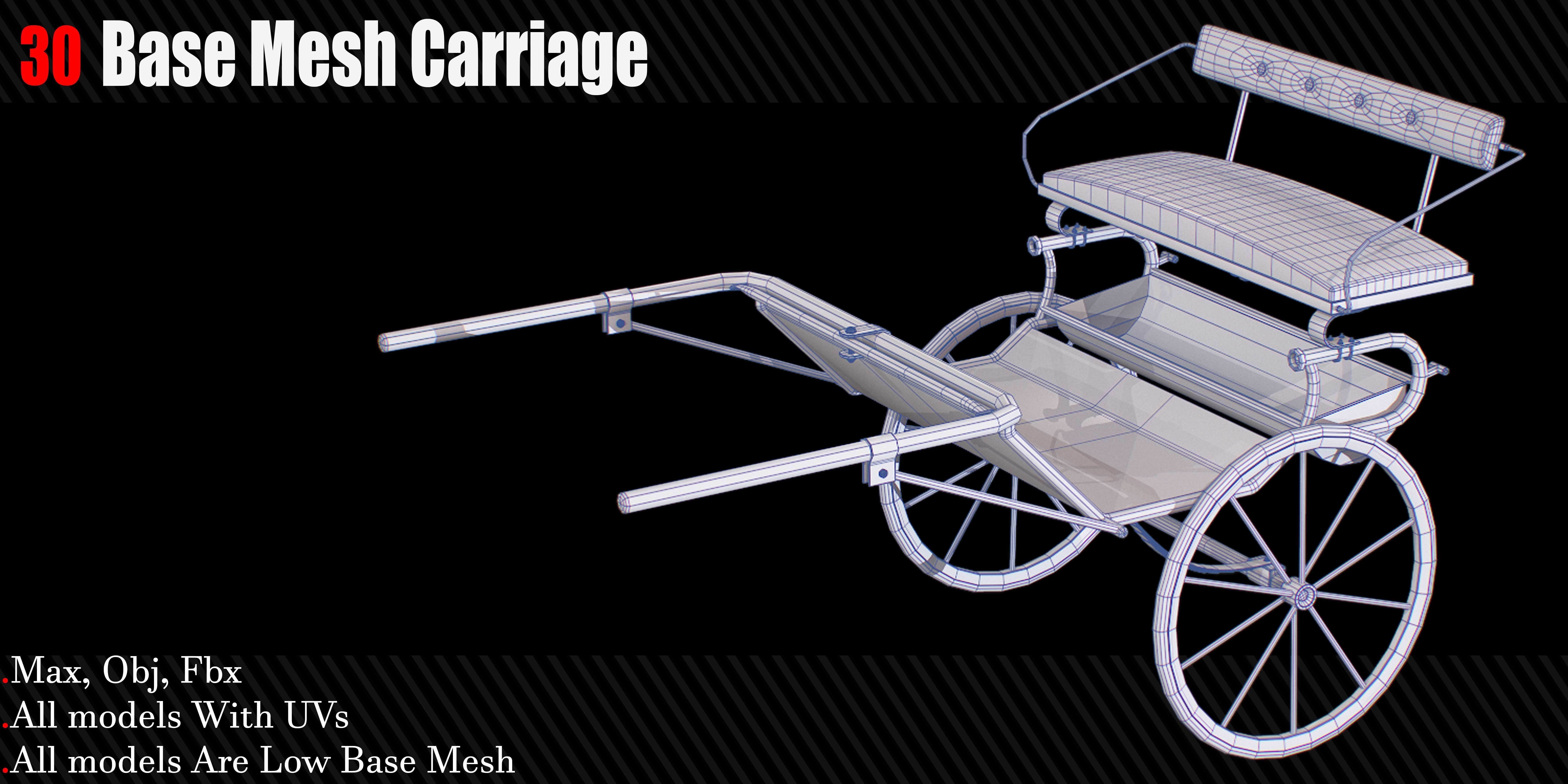30 Carriage and wagons Base Mesh Game Ready Low-poly 3D model_30
