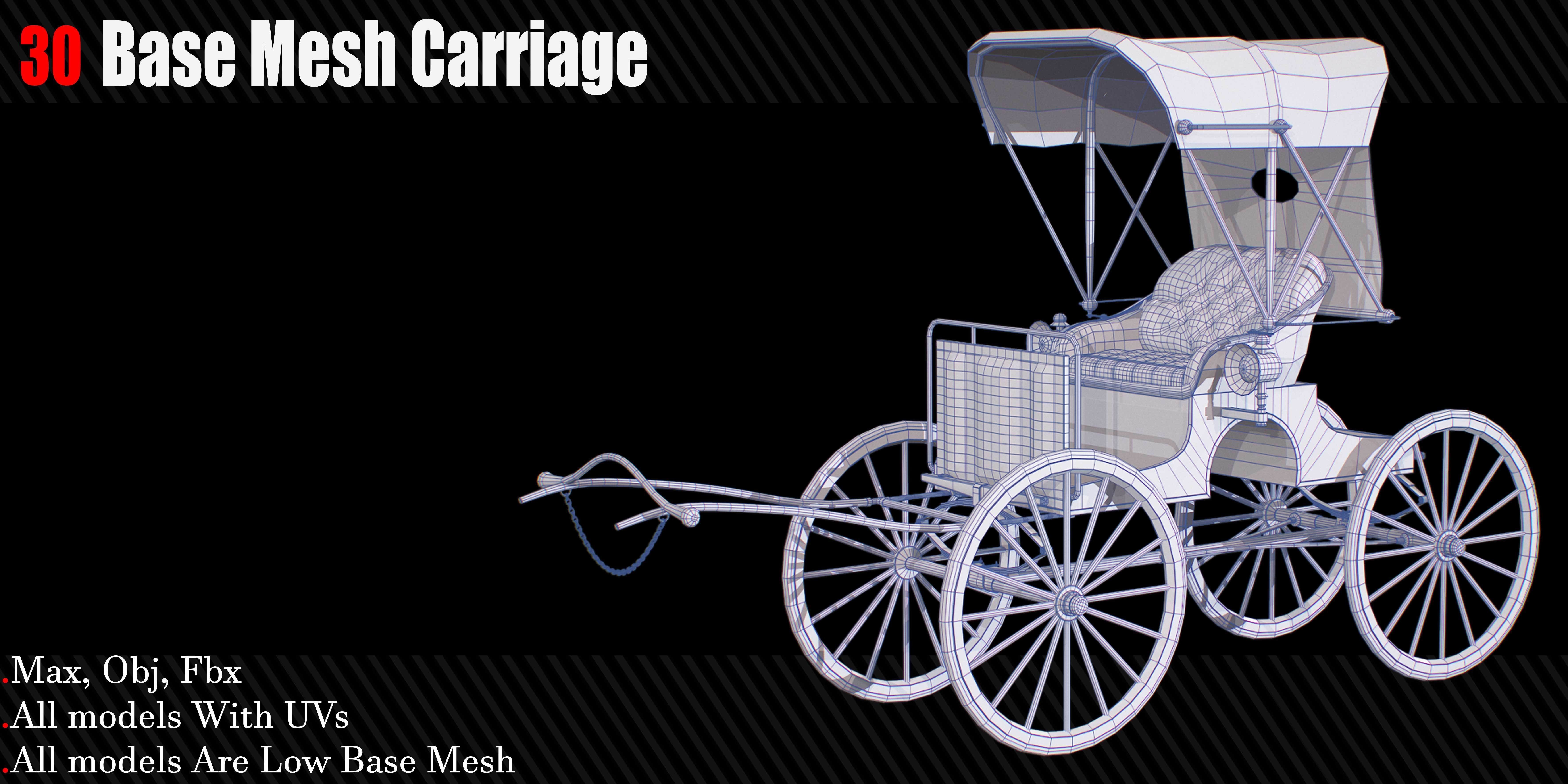 30 Carriage and wagons Base Mesh Game Ready Low-poly 3D model_27