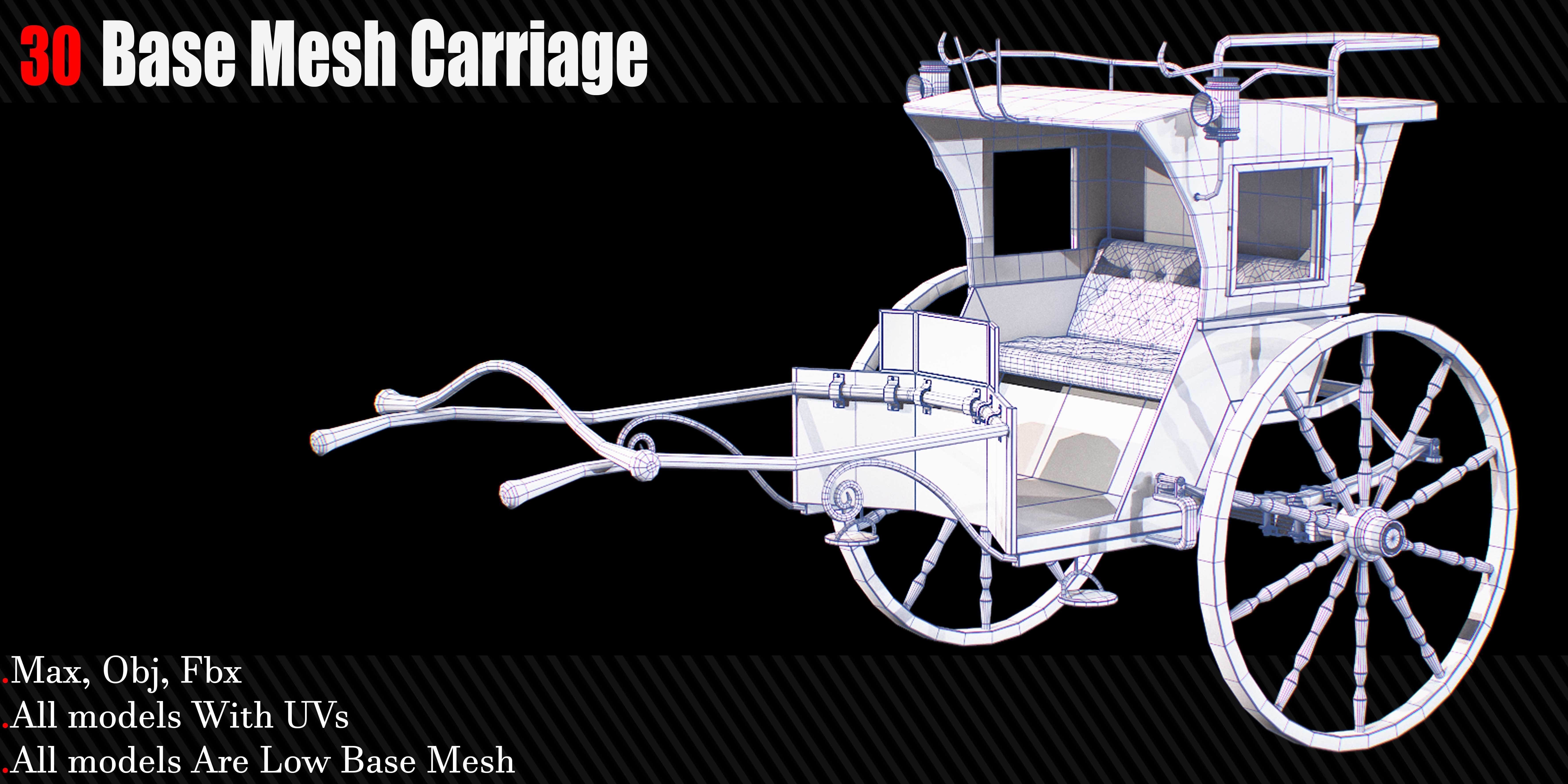 30 Carriage and wagons Base Mesh Game Ready Low-poly 3D model_24