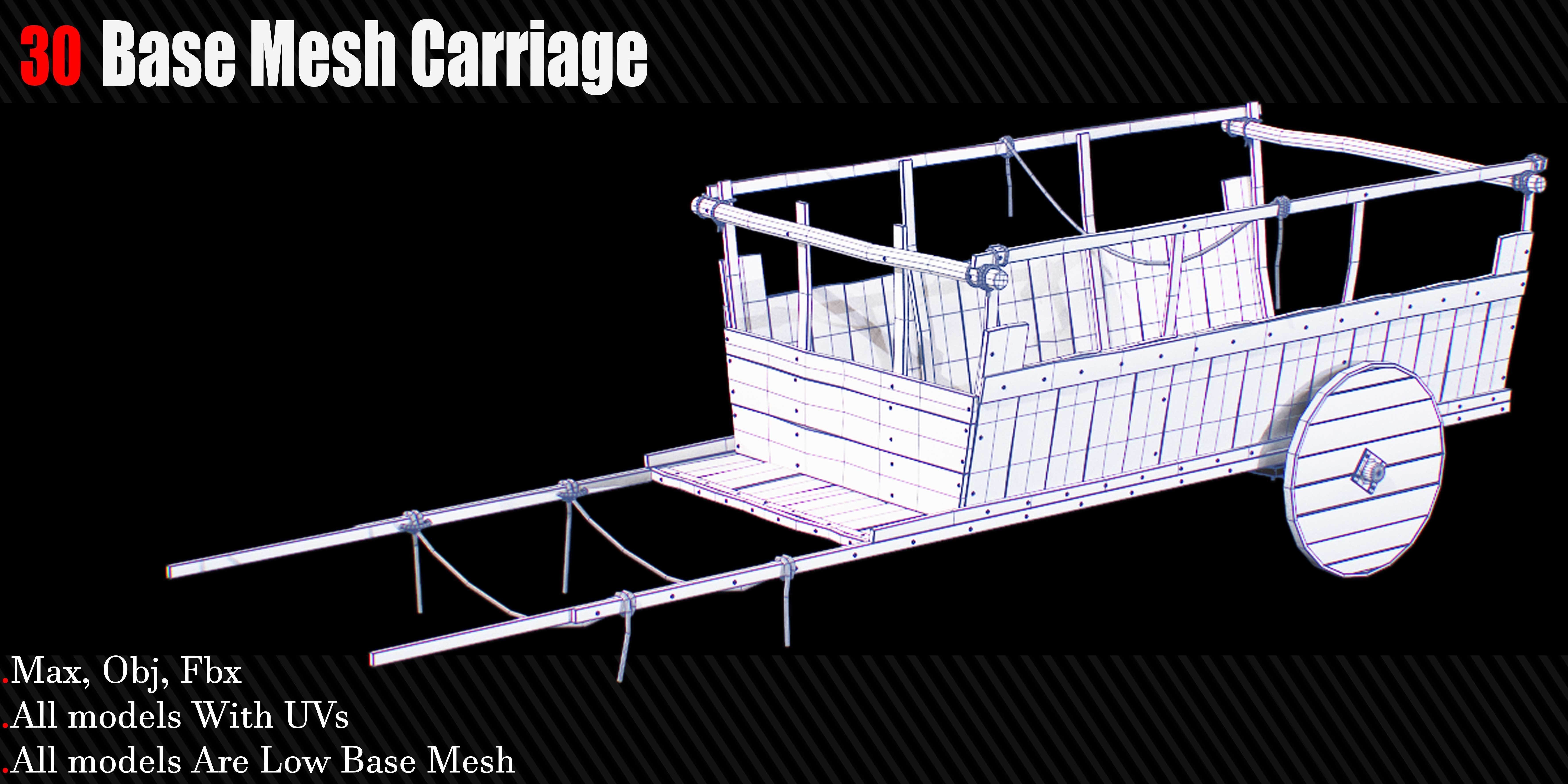 30 Carriage and wagons Base Mesh Game Ready Low-poly 3D model_18