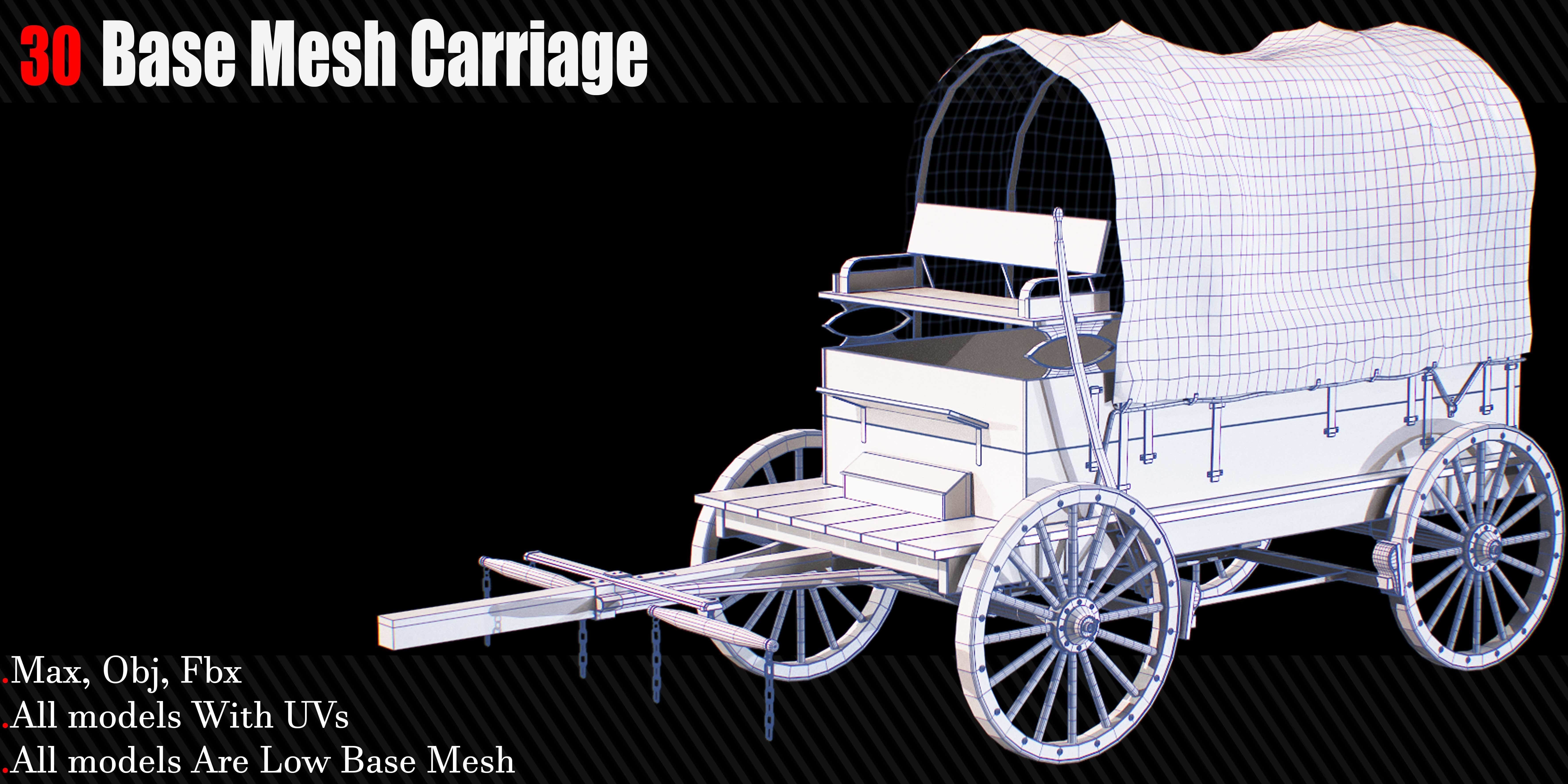 30 Carriage and wagons Base Mesh Game Ready Low-poly 3D model_10