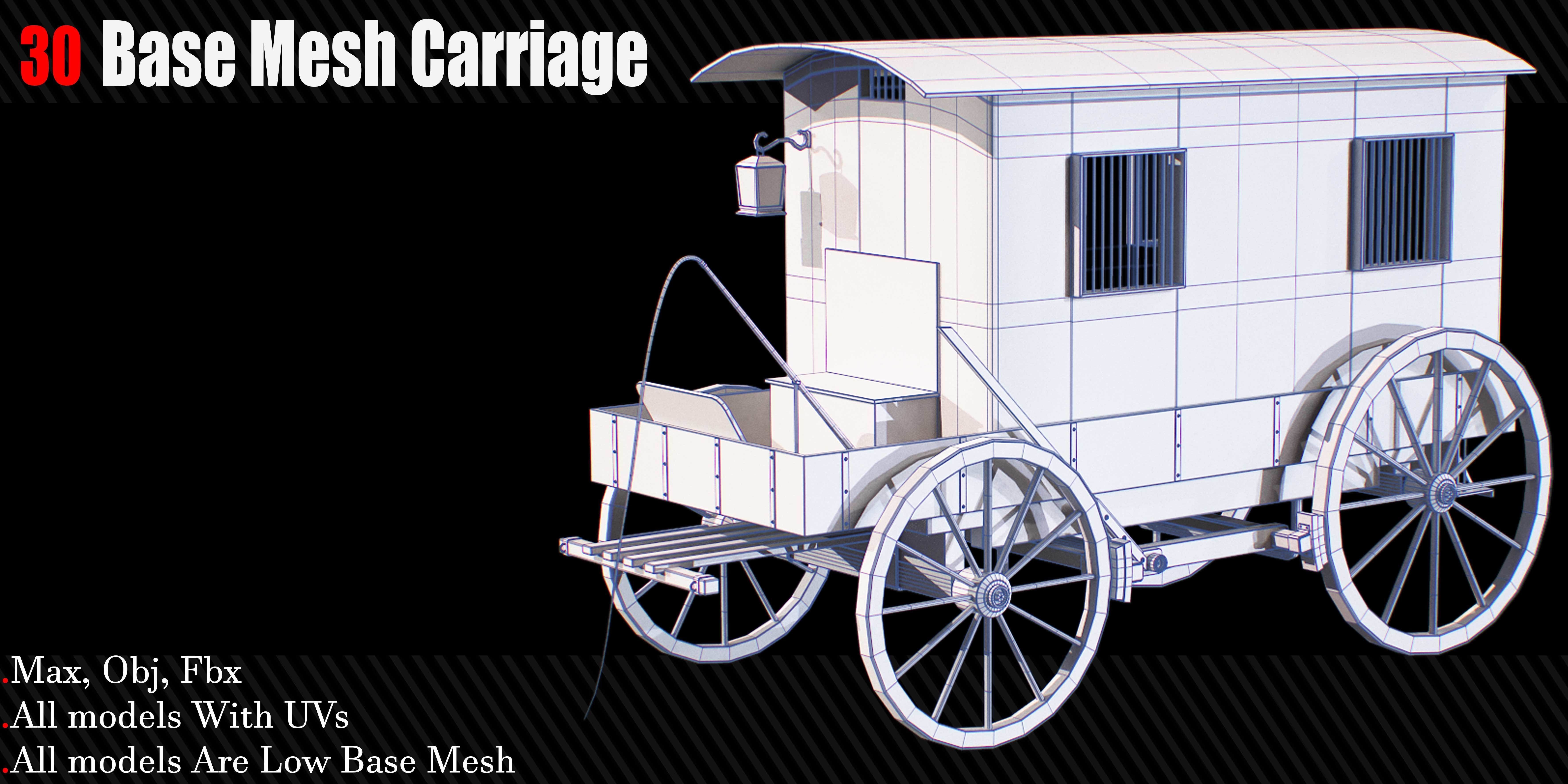 30 Carriage and wagons Base Mesh Game Ready Low-poly 3D model_12
