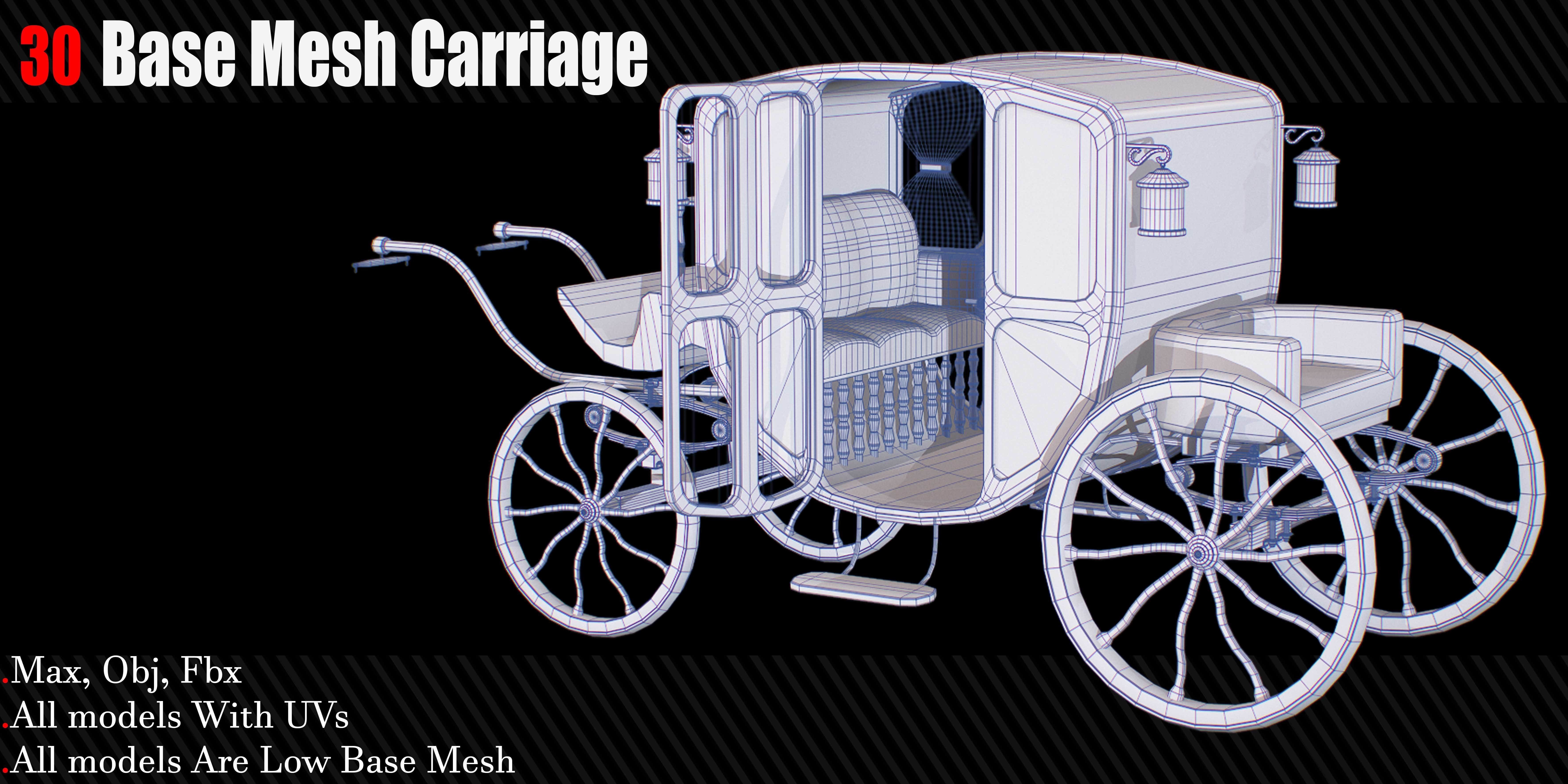 30 Carriage and wagons Base Mesh Game Ready Low-poly 3D model_20