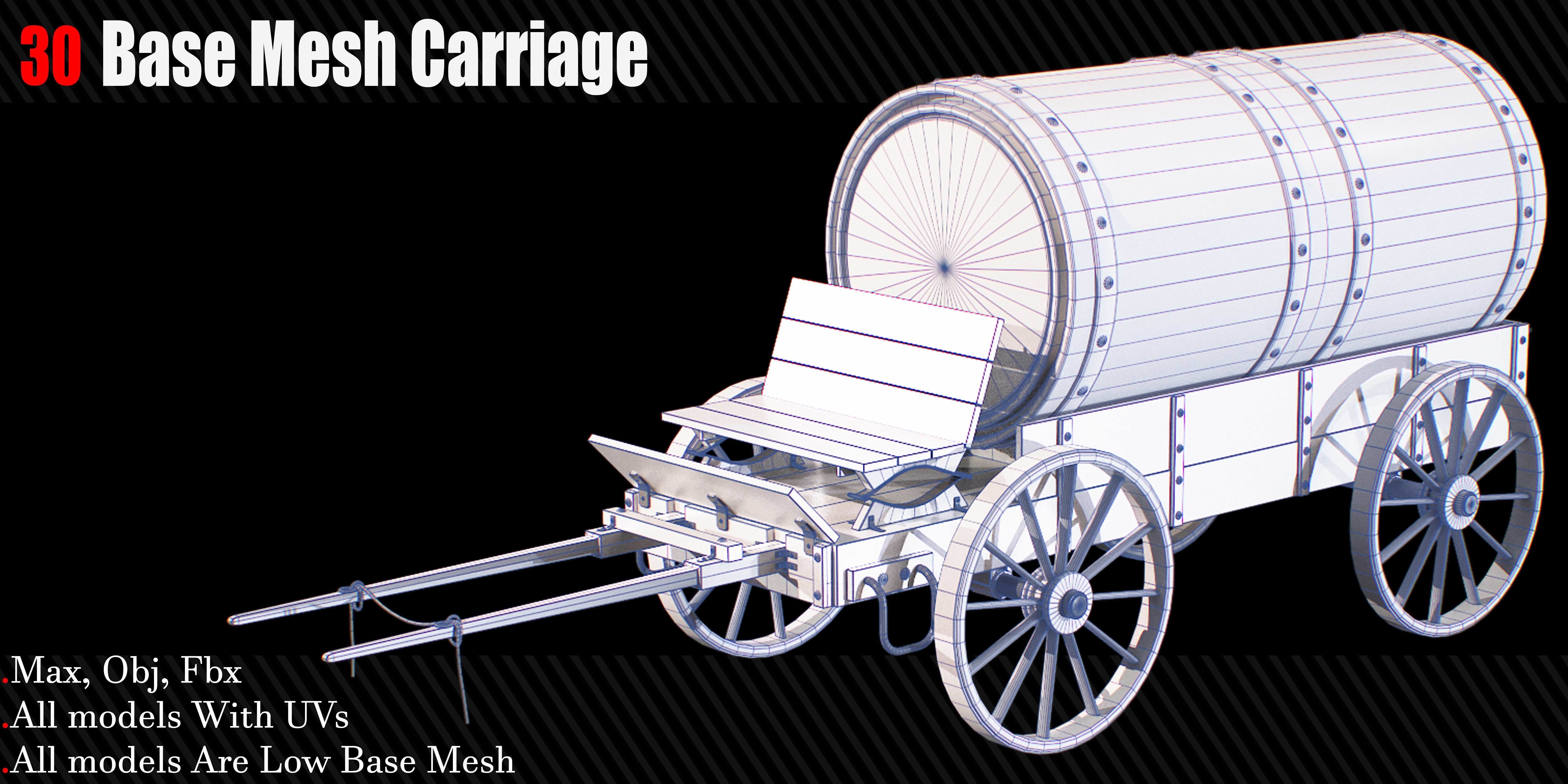 30 Carriage and wagons Base Mesh Game Ready Low-poly 3D model_14